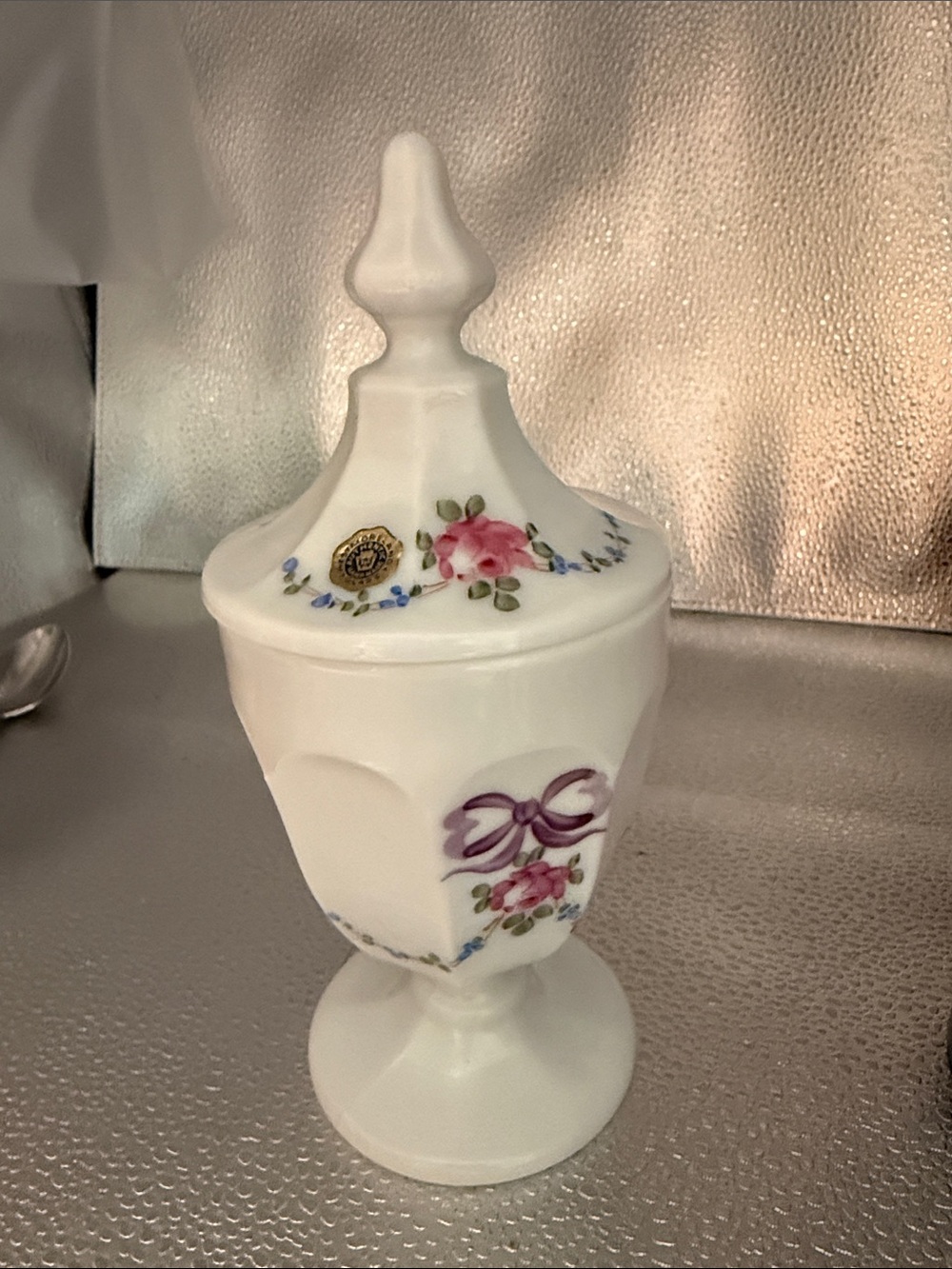 Vintage Westmoreland Hand Painted Opaque White Milk Glass Candy Dish